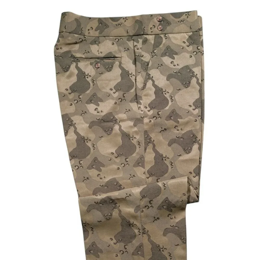 Mens 36 Gurkha Pants Tan Brown Camo Cotton Jacquard Flat Front Straight Trousers